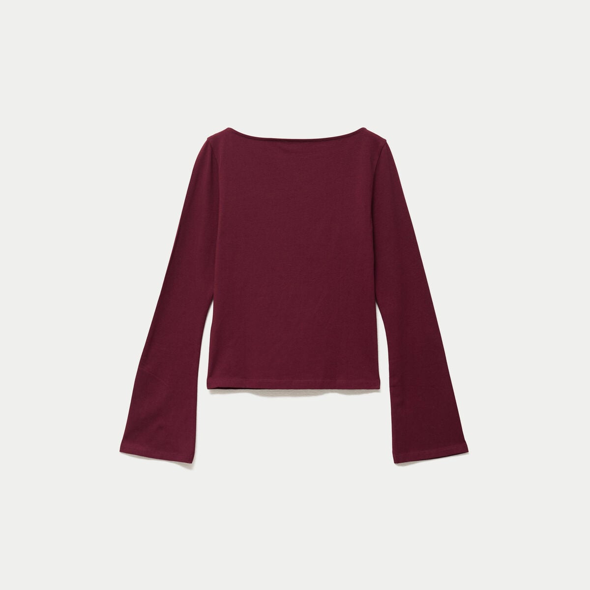 T-shirt cintr&eacute; col rond manches longues bordeaux
