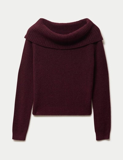 Pull col bardot manches longues bordeaux