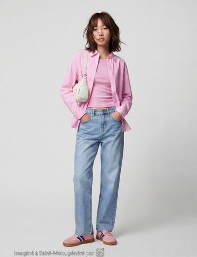 Chemise oversize longue 2-en-1 rose