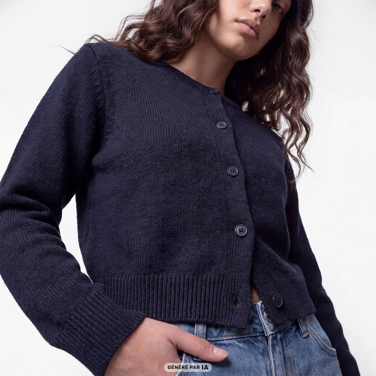 Gilet ajust&eacute; cropped manches longues bleu marine