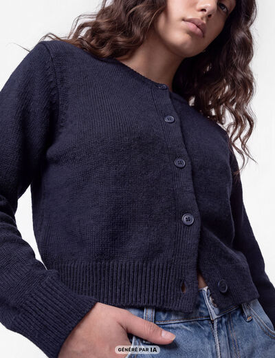 Gilet ajust&eacute; cropped manches longues bleu marine