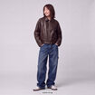 Blouson oversize court similicuir marron fonc&eacute;