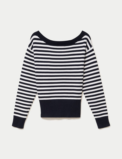 Pull col bateau manches longues bleu marine