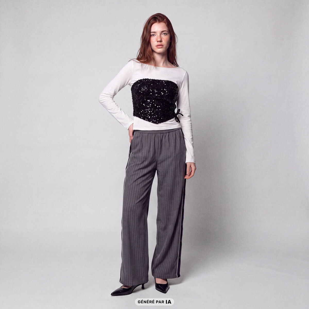 Top ajust&eacute; cropped &agrave; sequins noir