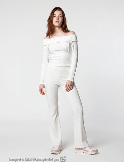 Pantalon flare stretch taille standard ecru