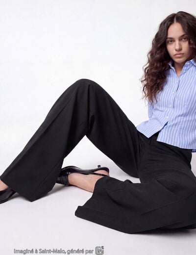 Pantalon coupe large taille basse noir