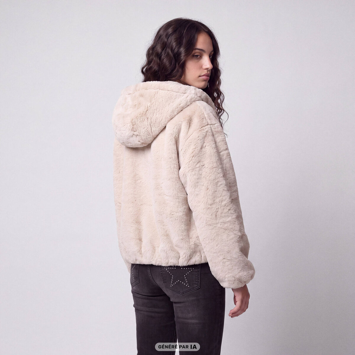 Blouson capuche fausse fourrure ecru