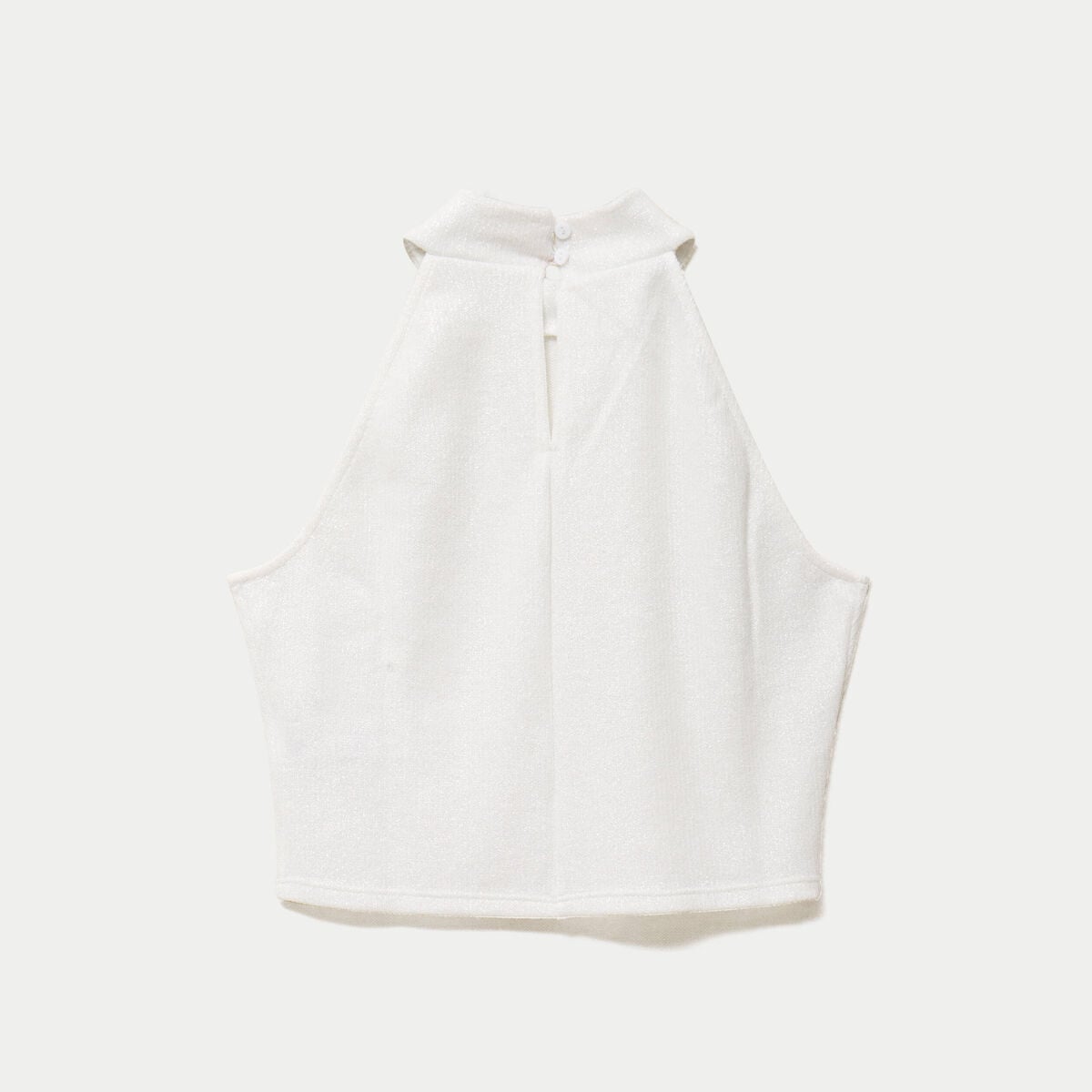 Crop top ajust&eacute; sans manches brillant ecru