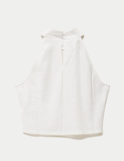 Crop top ajust&eacute; sans manches brillant ecru