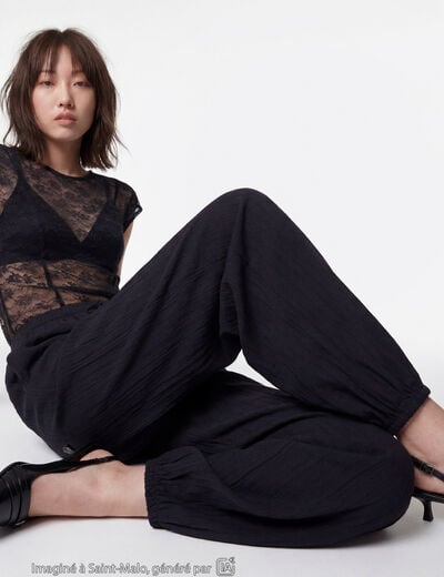 Pantalon large en cr&ecirc;pe taille standard noir