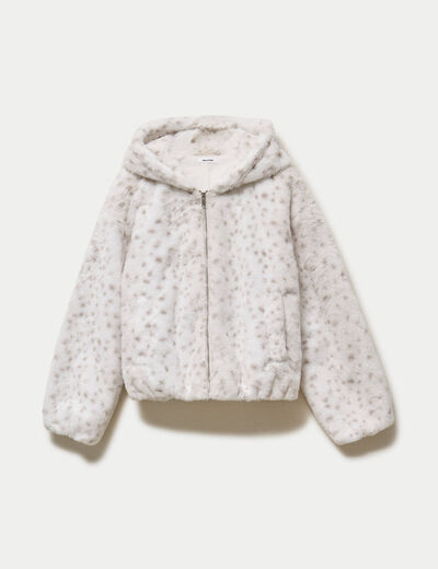Blouson capuche fausse fourrure beige fonce