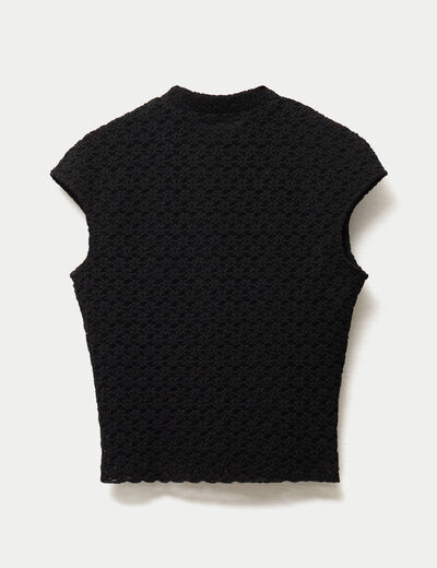 Top ajust&eacute; col mao manches courtes noir ado