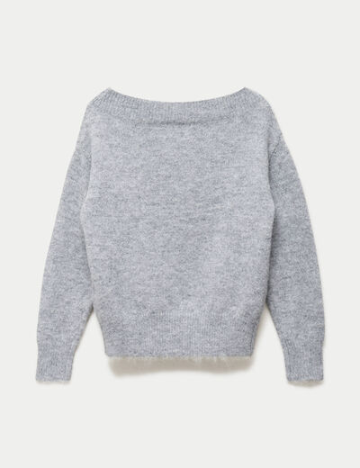 Pull col rond manches longues gris fonc&eacute;