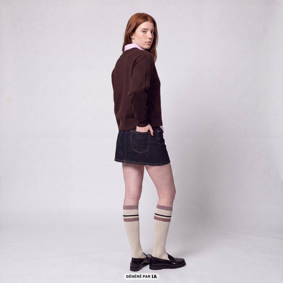 Pull ajust&eacute; d&eacute;collet&eacute; manches longues marron fonc&eacute;