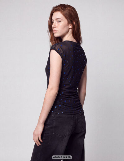 Top ajust&eacute; sans manches col ras-du-cou noir