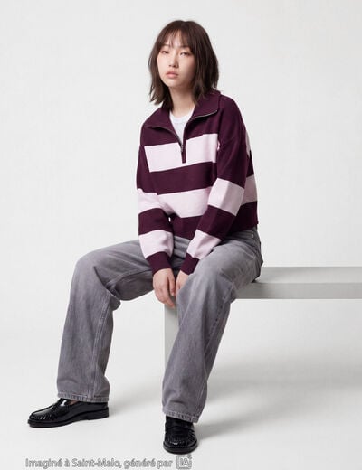 Pull col camionneur manches longues bordeaux