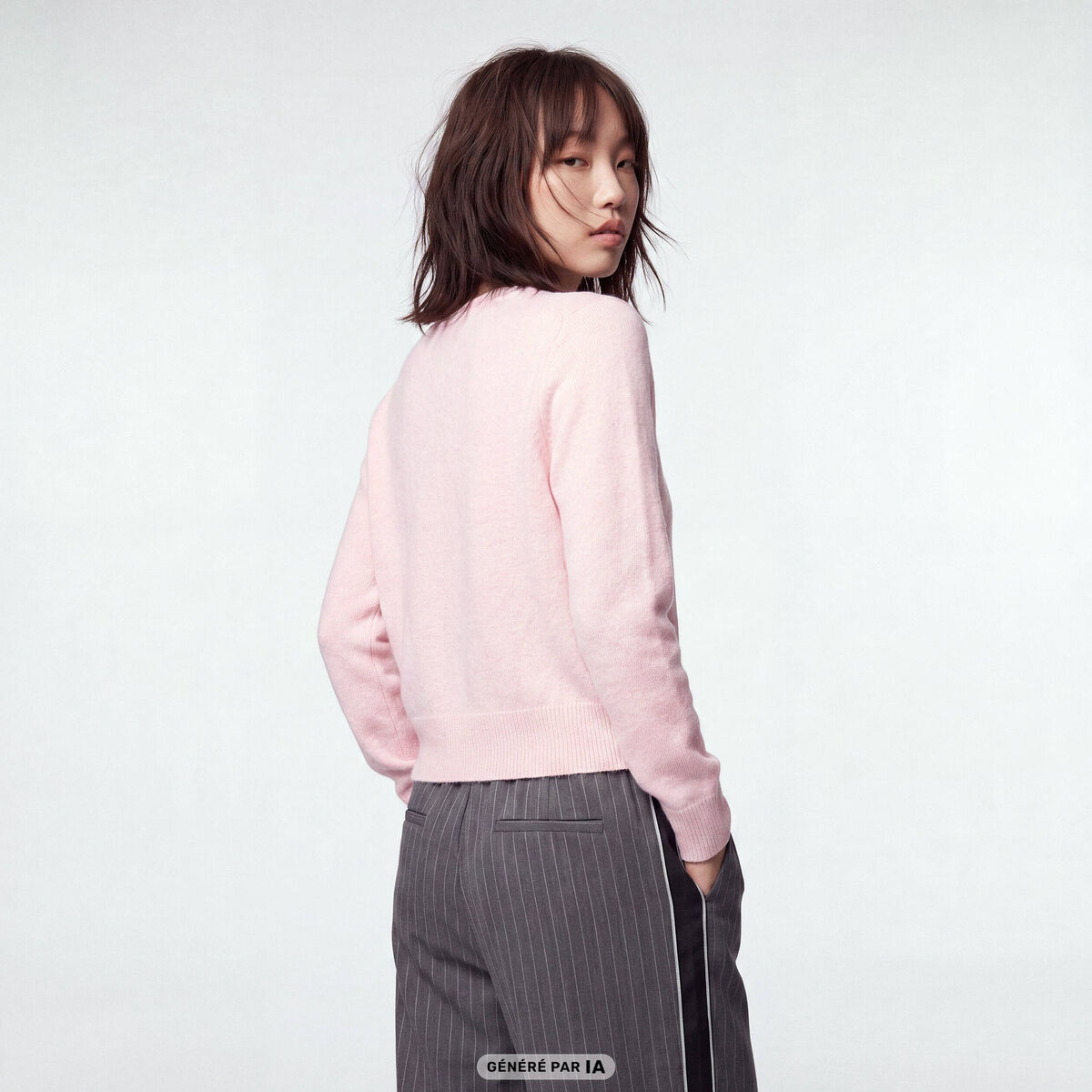 Pull col rond manches longues rose clair