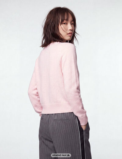 Pull col rond manches longues rose clair