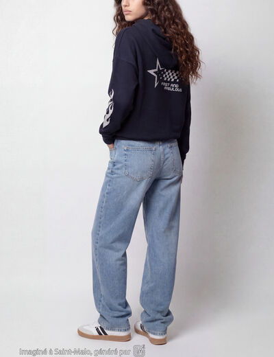 Sweat &agrave; capuche manches longues bleu marine