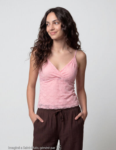 Top ajust&eacute; d&eacute;collet&eacute; sans manches rose ado