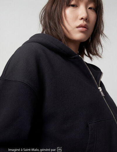 Sweat oversize court &agrave; capuche noir