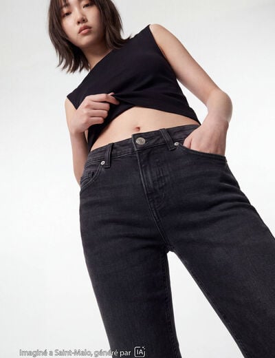 Jean bootcut taille basse denim noir ado