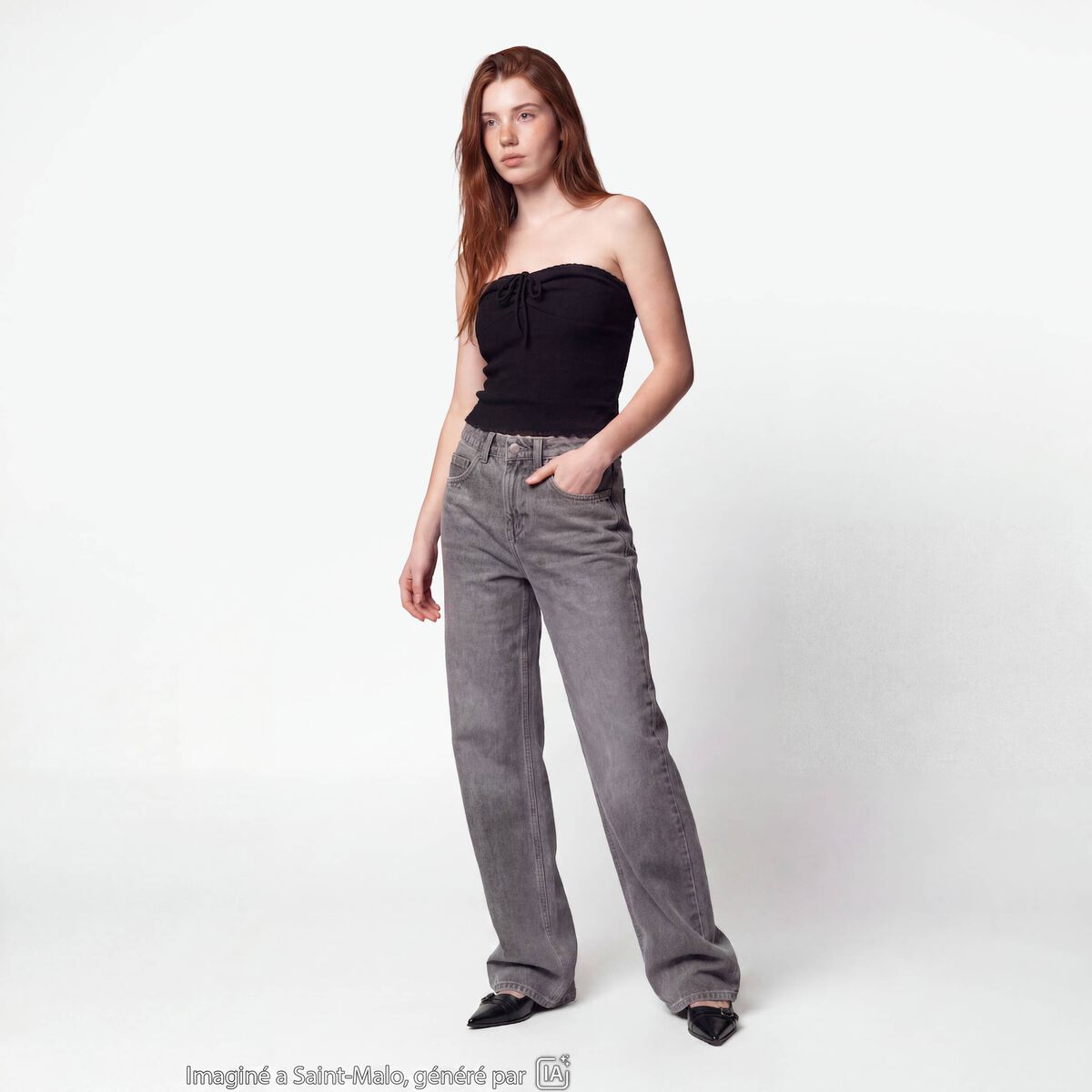 Jean regular taille haute denim gris ado