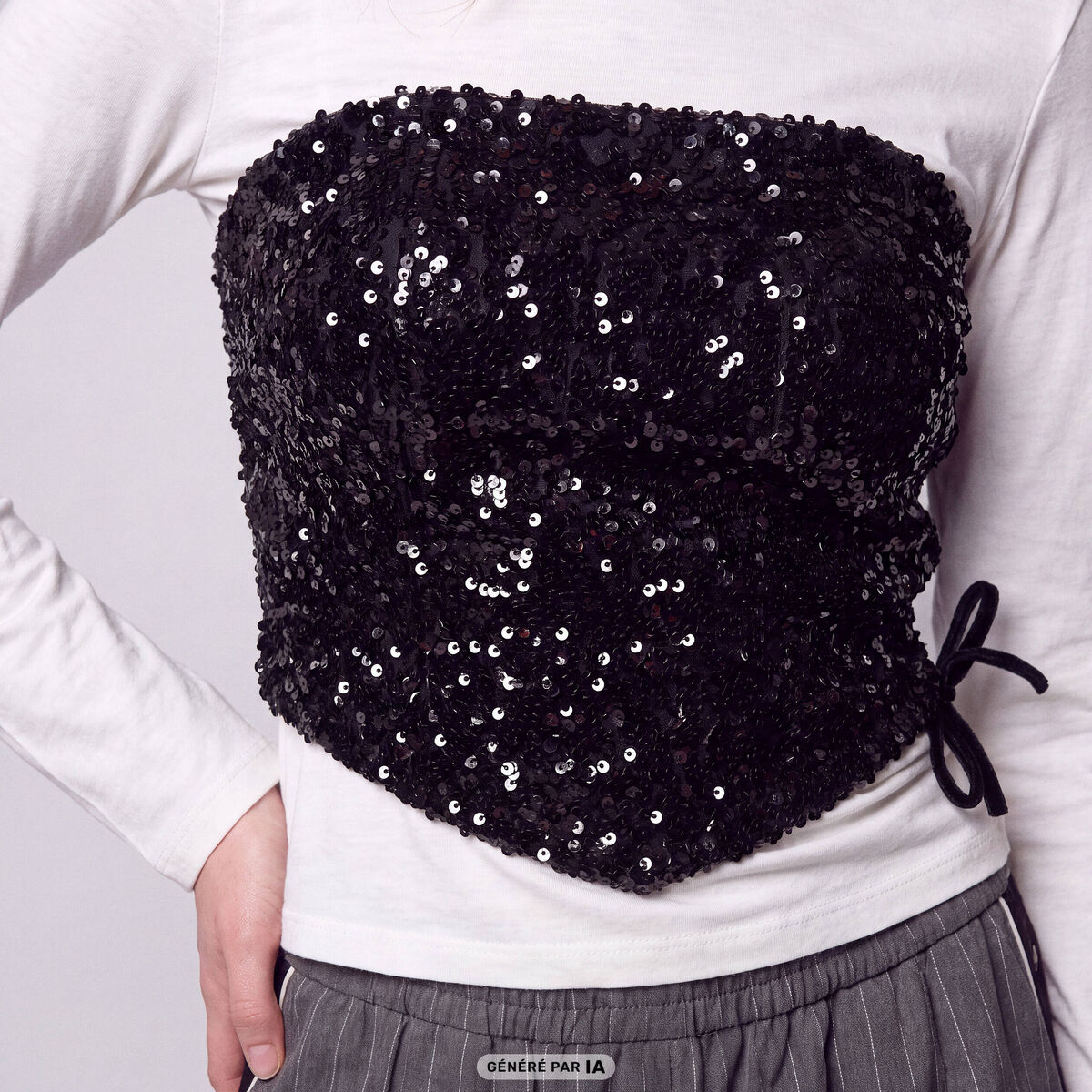 Top ajust&eacute; cropped &agrave; sequins noir