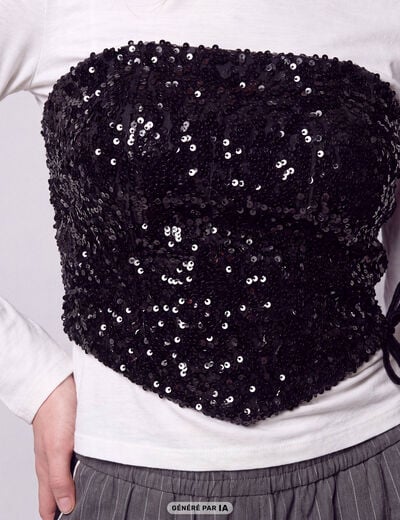 Top ajust&eacute; cropped &agrave; sequins noir