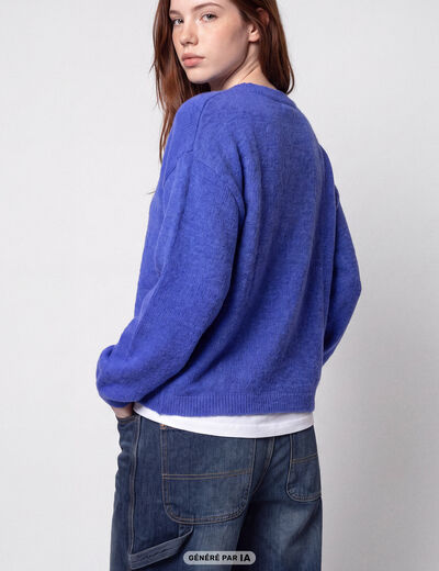 Pull oversize col rond manches longues bleu electrique