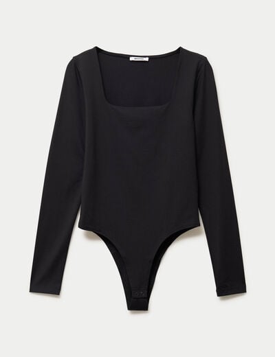 Body ajust&eacute; d&eacute;collet&eacute; manches longues noir