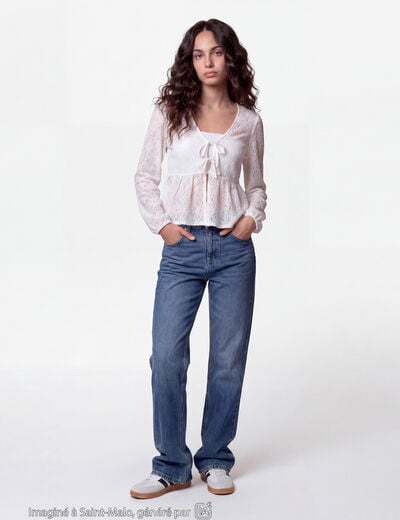 Chemise cintr&eacute;e dentelle col en V ecru