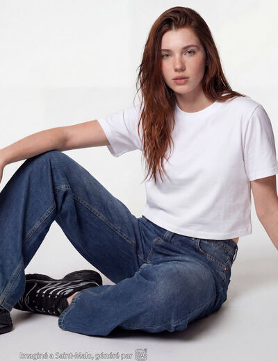 Jean wide leg taille basse bleu ado