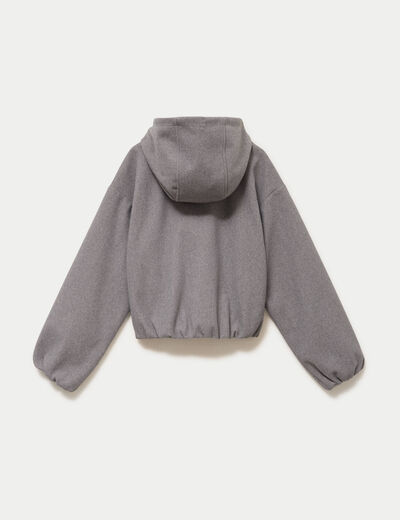 Blouson cropped effet boule &agrave; capuche gris fonc&eacute;