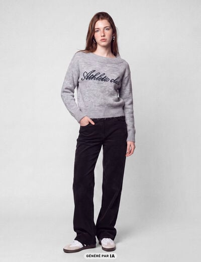 Pull col rond manches longues gris fonc&eacute;