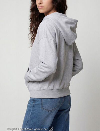 Sweat oversize court &agrave; capuche gris clair