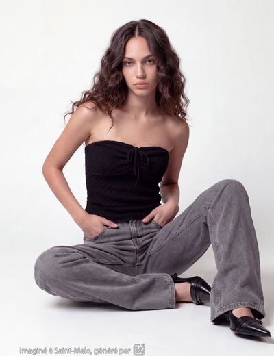 Bandeau ajust&eacute; sans manches dentelle noir