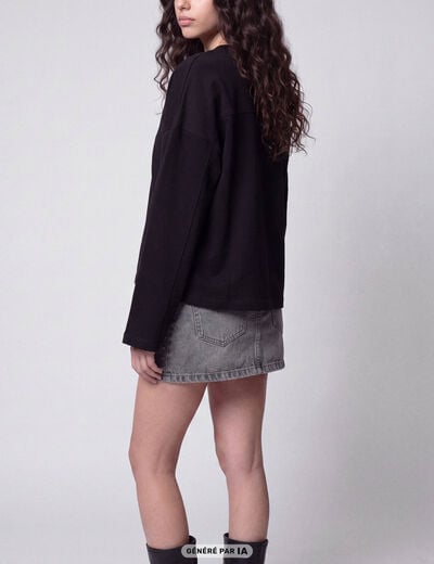 T-shirt ample col rond manches longues noir