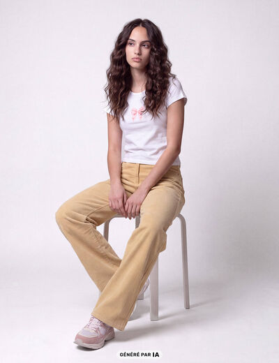 Pantalon bootcut en velours jaune pastel