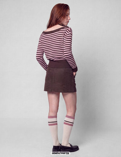 Pull col bateau manches longues marron fonc&eacute;
