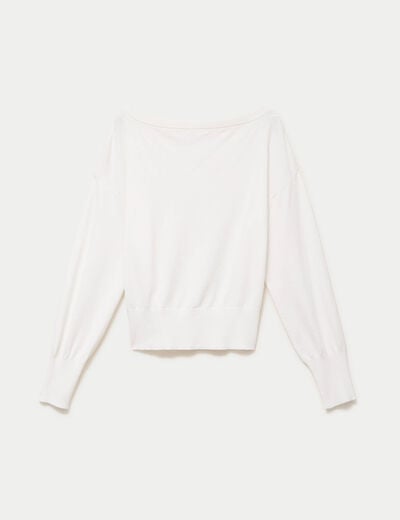 Pull oversize col bardot manches longues blanc