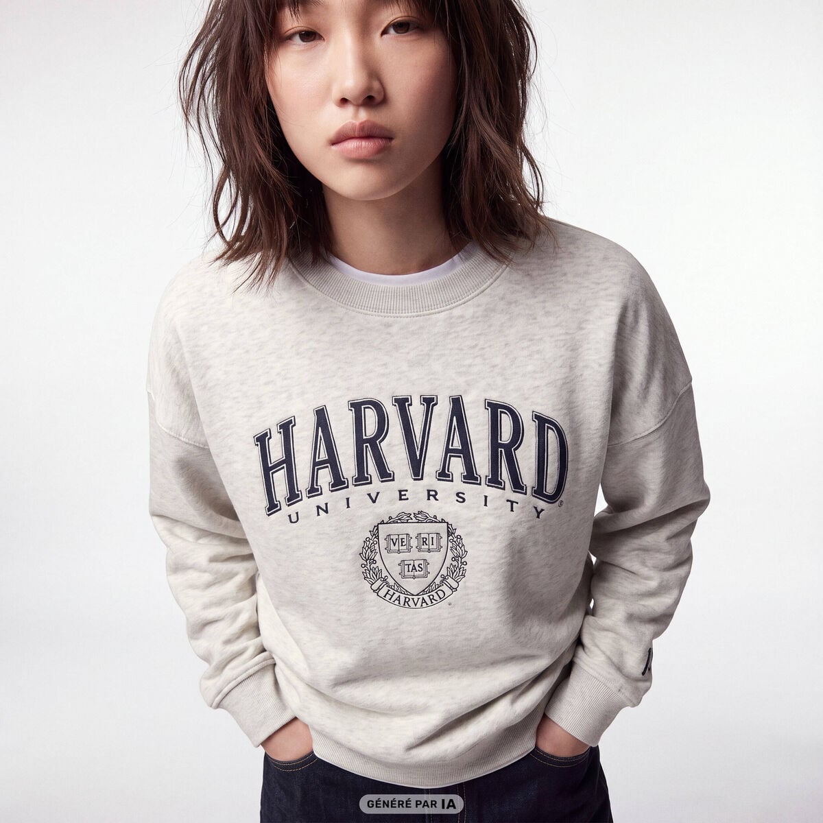Sweat col rond manches longues blanc