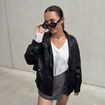 Veste oversize similicuir col biker noir