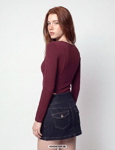 Body ajust&eacute; d&eacute;collet&eacute; manches longues bordeaux