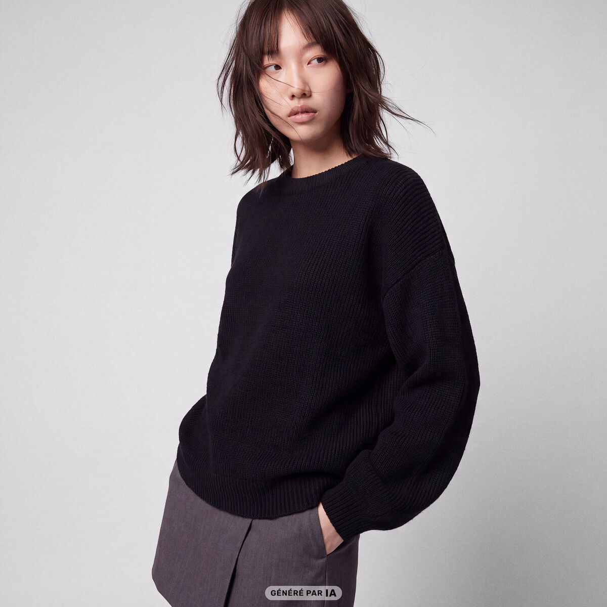 Pull oversize col rond manches longues noir