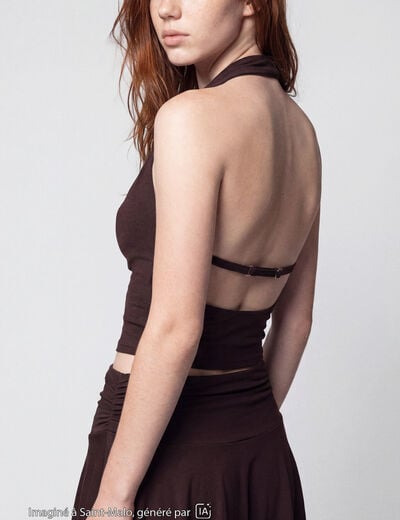 Top ajust&eacute; cropped d&eacute;collet&eacute; dos marron fonc&eacute;