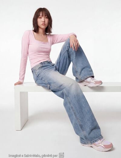 Jean loose taille standard denim bleach ado