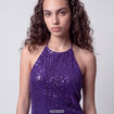 Robe sans manches &agrave; sequins col montant bleu electrique