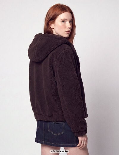 Blouson court droit effet polaire marron fonc&eacute;