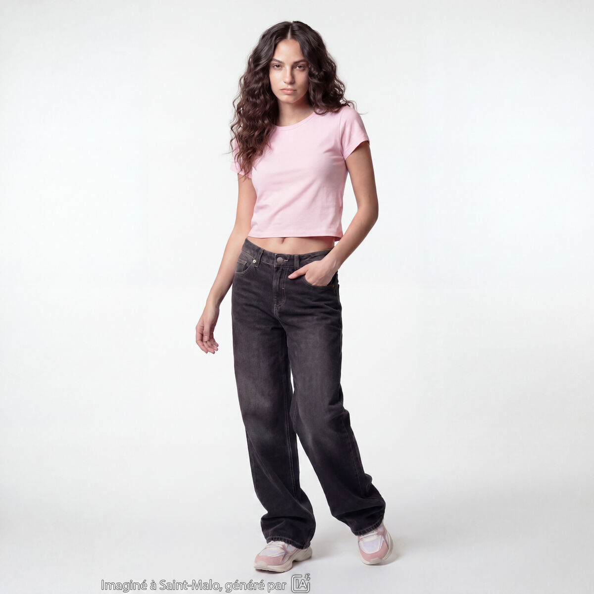T-shirt ajust&eacute; col rond manches courtes rose